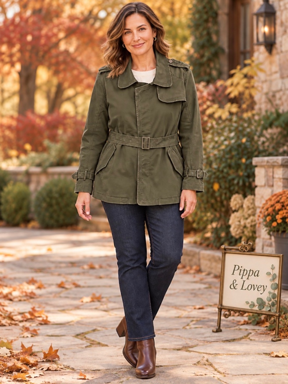 Coldwater Creek Classic Olive Belted Trench Style Jacket Size 14